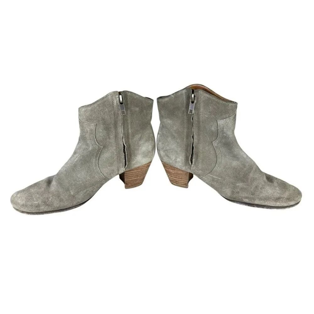 Isabel Marant Dicker Ankle Boots Gray Green Suede Western Style 37 / US 7 - Picture 7 of 9
